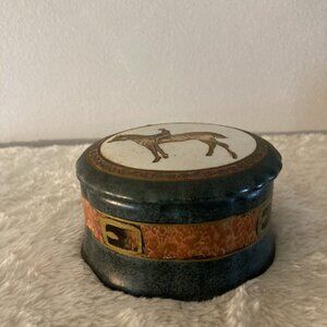Vintage Ceramic Trinket Box w/Equestrian Race Horse & Jockey on Lid